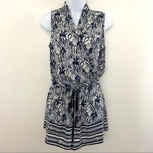 Max Studio Blue White Floral Print Romper Sz XS